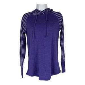 Eddie Bauer Womens Purple & White Striped Long Sleeve Hooded Shirt Size S